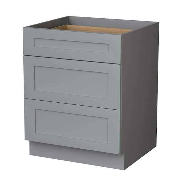 WOWOW 24 in. W x 24 in. D x 34.5 in. H Ready to Assemble Plywood Shaker Drawer Base Kitchen Cabinet in Grey with Soft Close