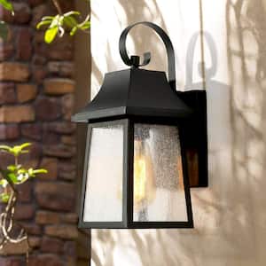1-Light Black Farmhouse Outdoor Wall Lantern Sconce, Industrial Porch Wall Light with Seeded Glass Shade