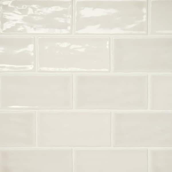 Sample-Marin Glossy Sand Dollar 2 in. x 5 in. Ceramic Wall Subway Tile