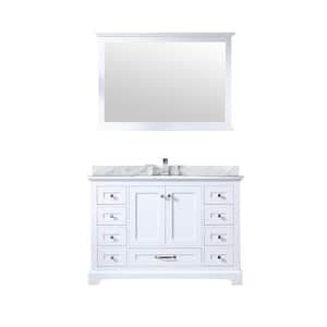 Dukes 48 in. W x 22 in. D White Single Bath Vanity, Carrara Marble Top, Faucet Set, and 46 in. Mirror