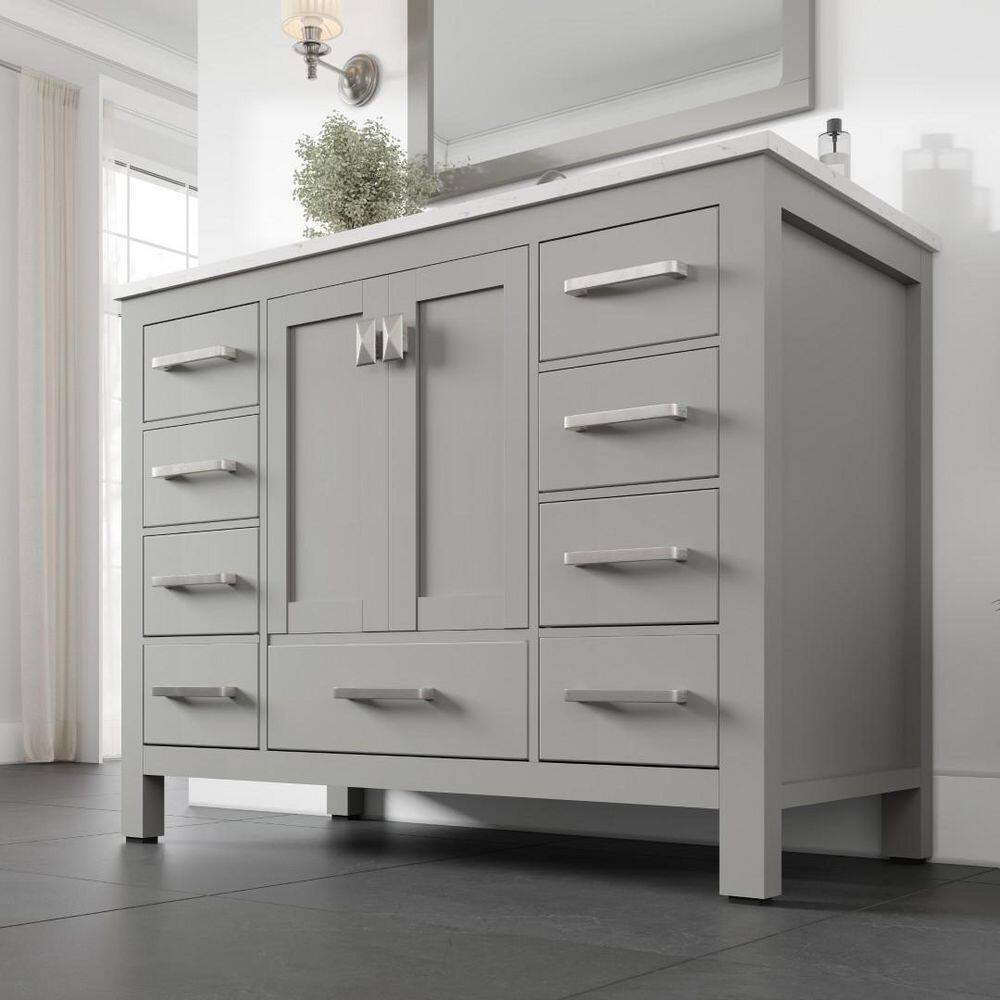 Elegant Aberdeen 42" Transitional Gray Vanity with White Carrara Marble Top