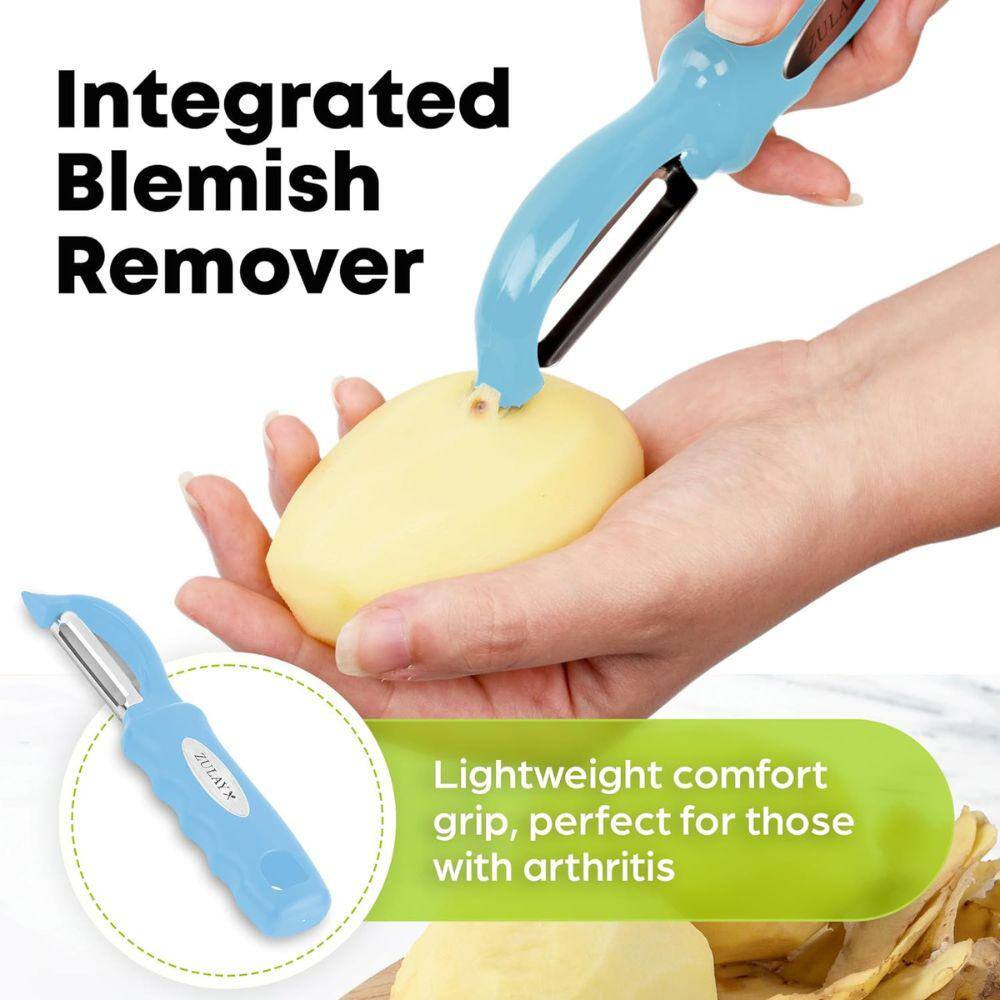 Blue Stainless Steel Swivel Vegetable Peeler with Ergonomic Handle