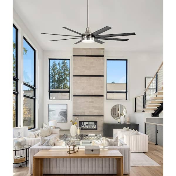 Archer 65 in. (5 ft.) Integrated LED Indoor Black-Blade Satin Nickel Ceiling Fan with Light and Remote Control Included