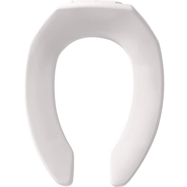 Never Loosens Elongated Commercial Plastic Open Front Toilet Seat in White