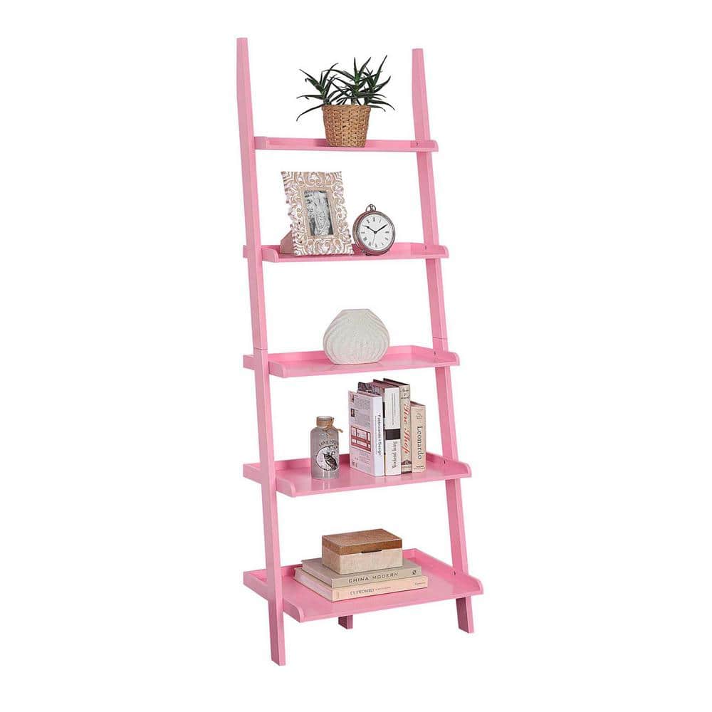 American Heritage Light Pink 5-Tier Wooden Ladder Bookshelf