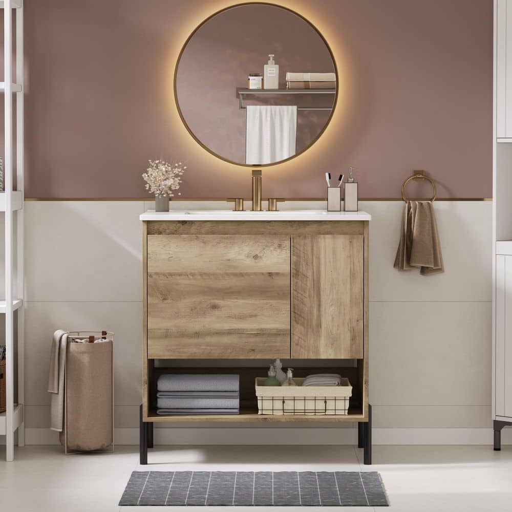 30in. Freestanding Single Sink Wood Bath Vanity with White Ceramic Top price history on PriceWatchPro