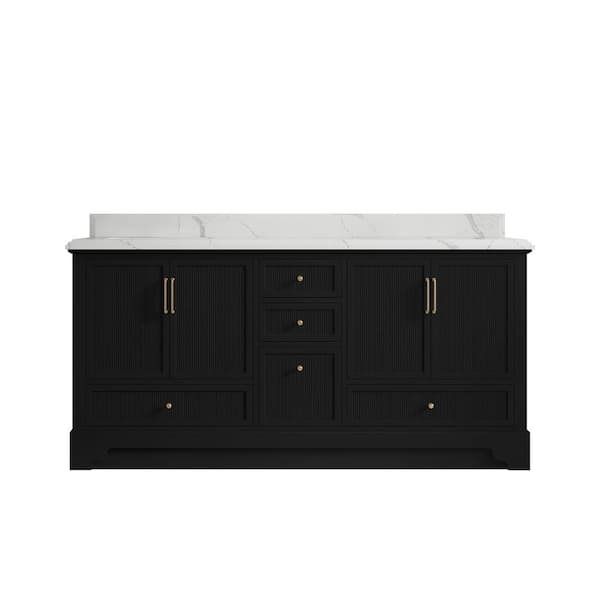 Willow Collections Alys 72 in. W x 22 in. D x 36 in. H Double Sink Bath Vanity in Black with 1.5 in. Calacatta Laza Top
