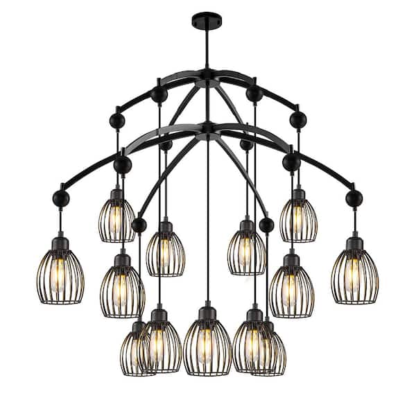 Retro 13-Light Vintage Wrought Iron Black Creative Ceiling Chandelier for Kitchen Island Dining Living Room Bedroom