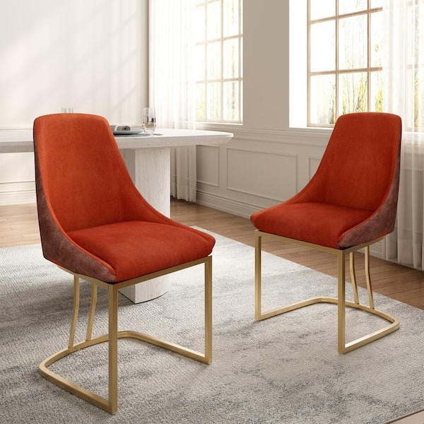 Clihome Modern Red Dining Chair with Metal Legs(Set of 2)