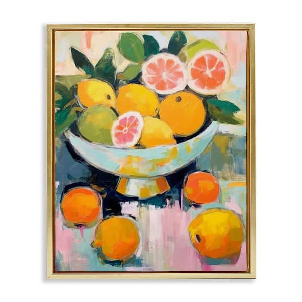 Stupell Industries Abstract Citrus Still Life by LSR Design Studio Gold Floater Frame Food Graphic Art Print 21 in. x 17 in.