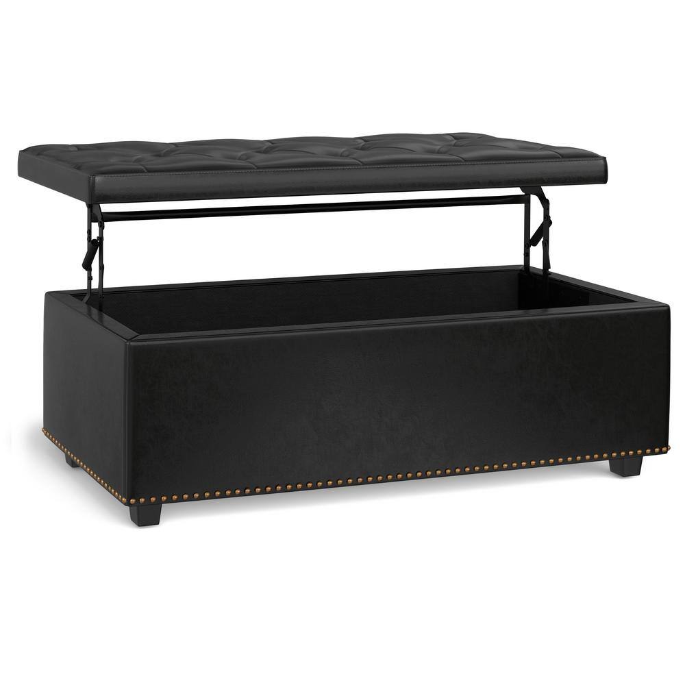 Hamilton Midnight Black Faux Leather Tufted Storage Footstool