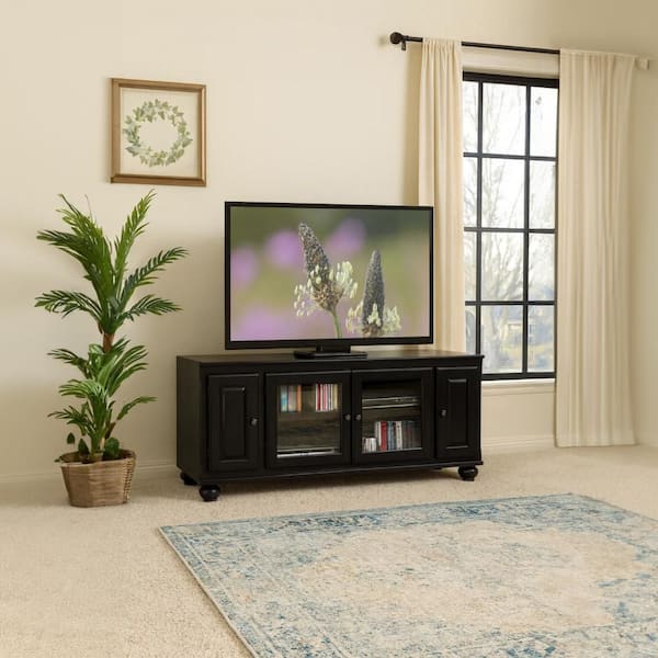 58 in. Black Wood TV Stand Fits TVs up to 52 in. with 4 Doors