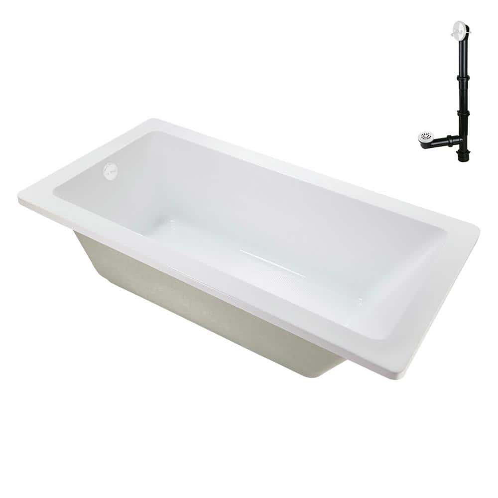 60" x 32" Glossy White Acrylic Soaking Drop-In Bathtub