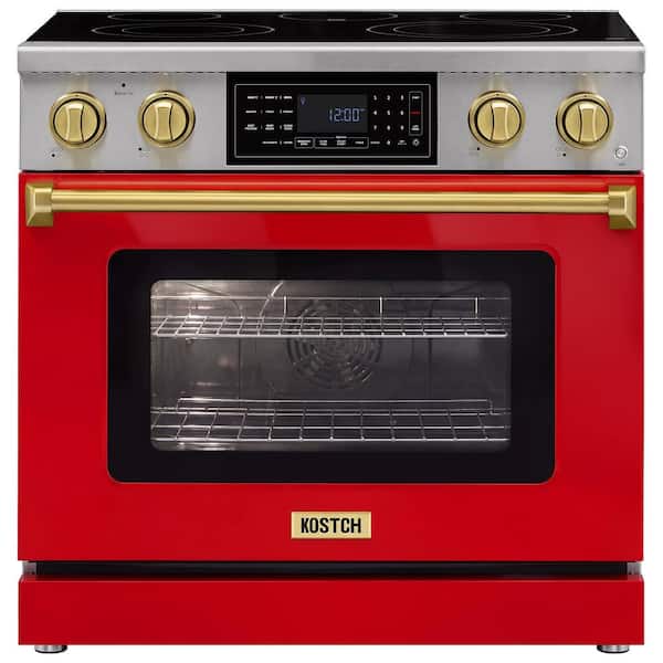 re.cote Air Oven 赤色 KOSTCH Tilt Panel 36 in. 5 Burner Elements Freestanding Electric