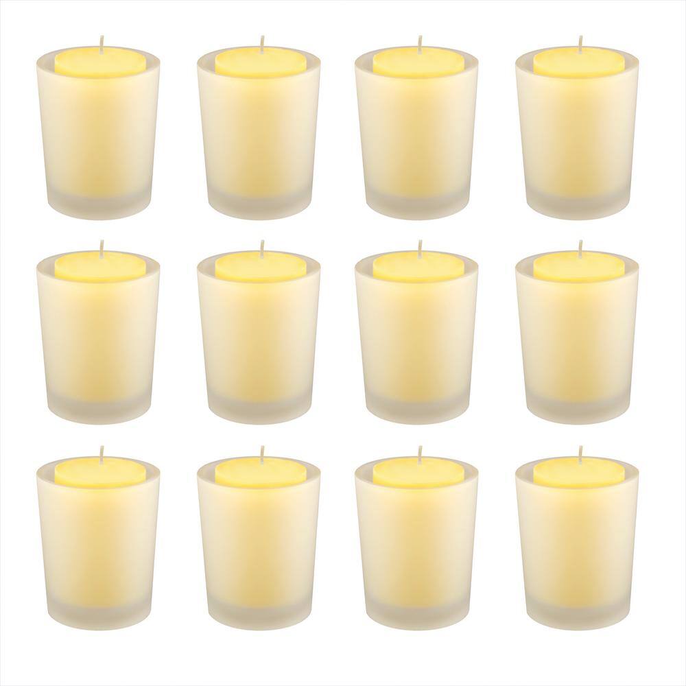 Citronella Scented Yellow Votive Candles in Frosted Glass Holders - Set of 12