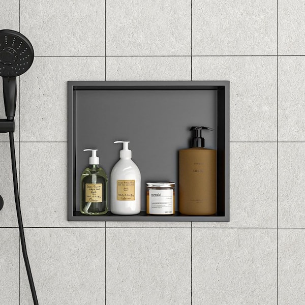 15 in. W x 13 in. H x 4 in. D Shower Niche Set of 1-Pieces in Gunmetal Black