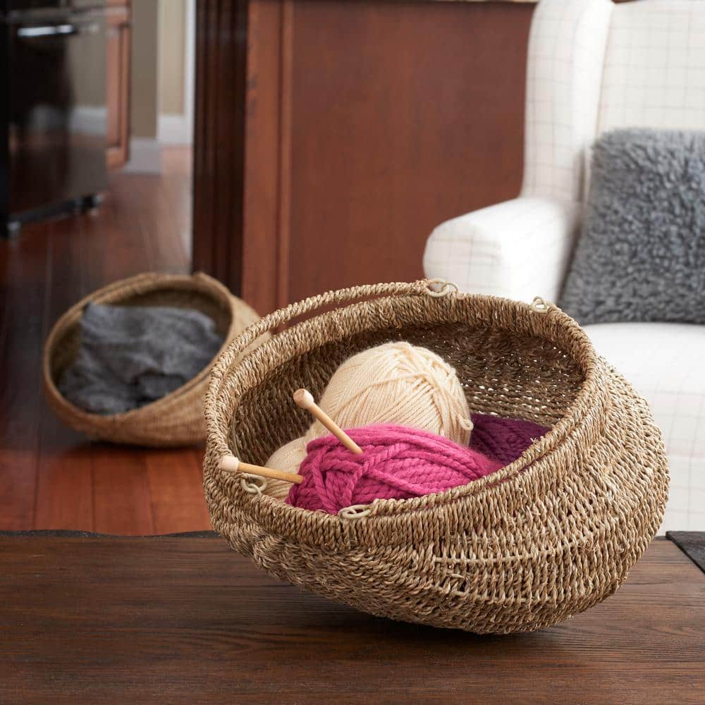 Natural Seagrass Handwoven Storage Baskets with Handles, Set of 2
