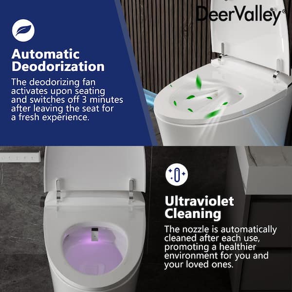 DEERVALLEY 1.28 GPF Smart Toilet Bidet with Heated Seat & UV Sterilization