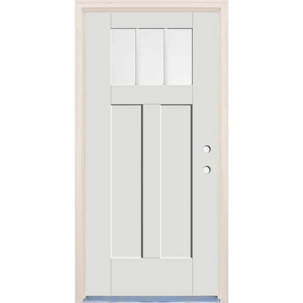 Builders Choice 36 in. x 80 in. Left-Hand 3-Lite Clear Glass Alpine Painted Fiberglass Prehung Front Door with 4-9/16 in. Frame