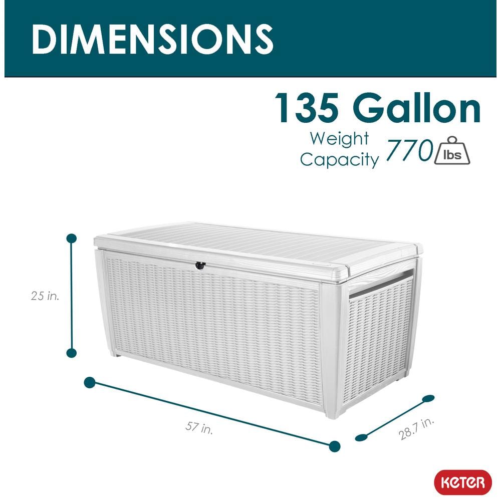White Large Resin Wicker Lockable Deck Box