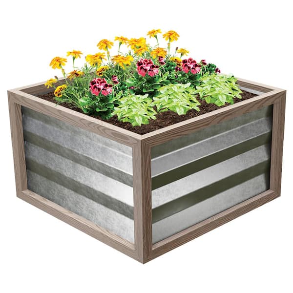 Unbranded Cinch Smart Garden 24 in. x 24 in. x 12 in. Tan Composite with Galvanized Steel Raised Garden Bed