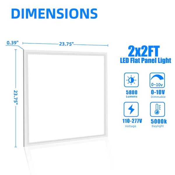 Honbei 2 ft. x 2 ft. 5800 Lumens Integrated LED Panel Light, 5000K 2x2 LED Flat Panel Light Lay in Fixture for Office,ETL10PACK