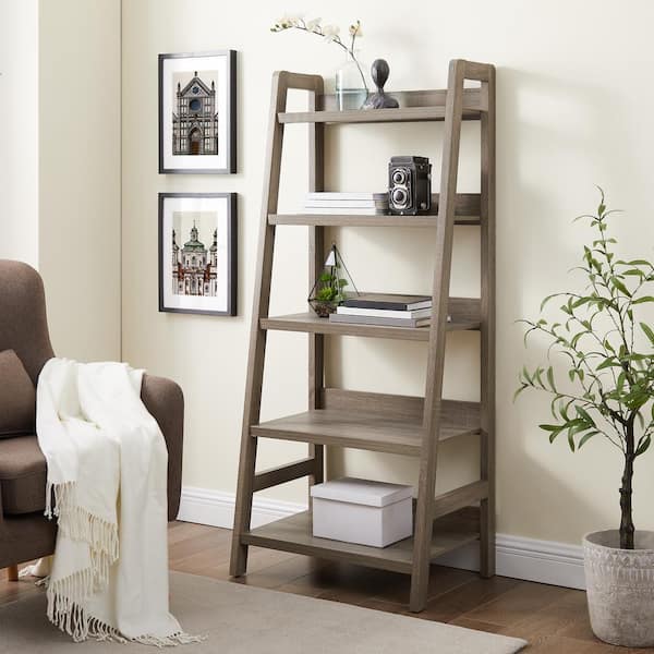 Grey Wood 5 Shelf Ladder Bookcase, Costco Furniture Ladder Bookcase