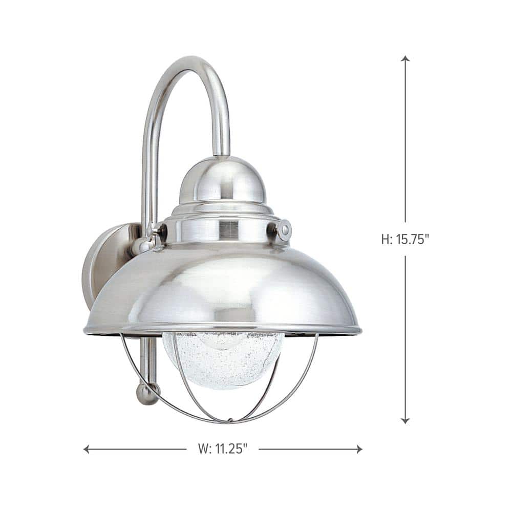 Seabright Industrial Brushed Stainless 1-Light Lantern with Clear Seeded Glass