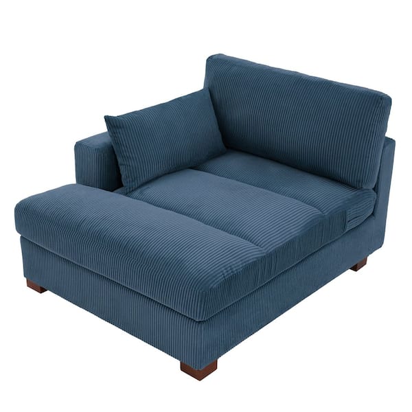 Modern Left Arm Facing Navy Blue Corduroy Polyester Upholstered Tufted Chaise Lounge with Wood Frame and 1-Pillow