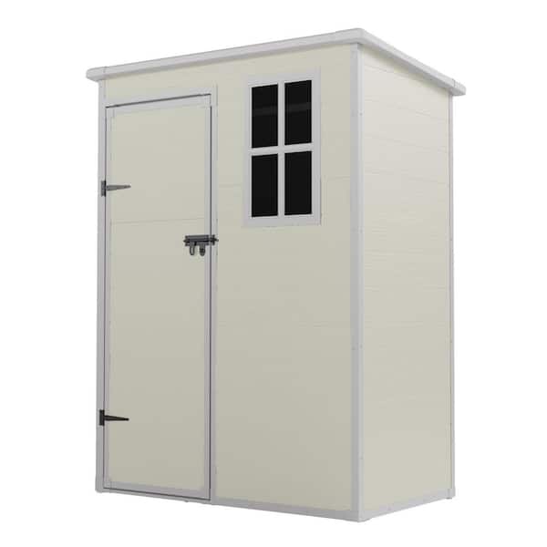ELPOSUN 5 ft. W x 3 ft. D Beige Durable Outdoor Resin Plastic Storage Shed with Sloping Roof, Double Lockable Door (15 sq. ft. )