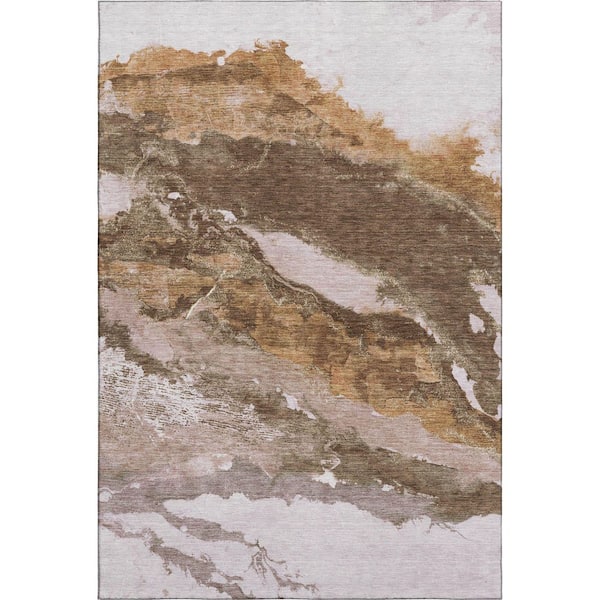 Mayfield Premium Machine Washable Abstract AMF2054 Brown 5 ft. x 7 ft. 6 in. Area Rug