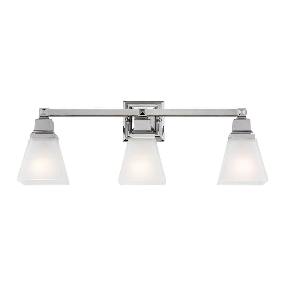 Polished Chrome 3-Light Bath Vanity with Milk Glass Shades