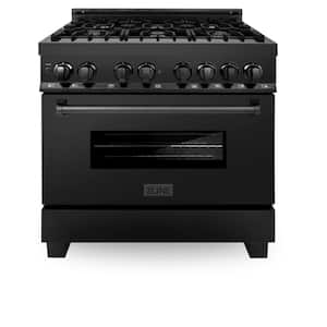36" 4.6 cu. ft. Dual Fuel Range with Gas Stove and Electric Oven in Black Stainless Steel