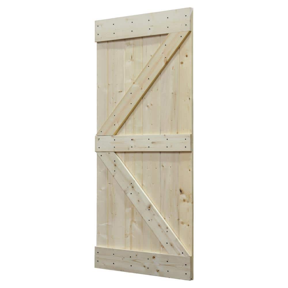 CALHOME 30 in. x 84 in. Unfinished Solid Core Plank Knotty Pine DIY Sliding Barn Door with Hardware Kit -  TSQ04-AB+K30