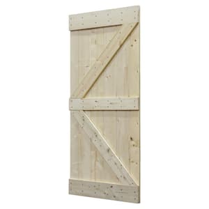30 in. x 84 in. Unfinished Solid Core Plank Knotty Pine DIY Sliding Barn Door with Hardware Kit