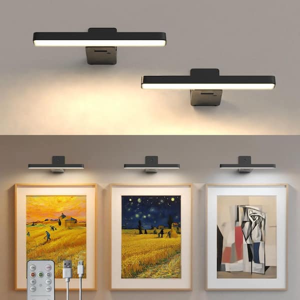 9.5 in. 1-Light Black Integrated LED Picture Light, 2 Pack Dimmable Wall Light for Paintings, Portraits, Frames