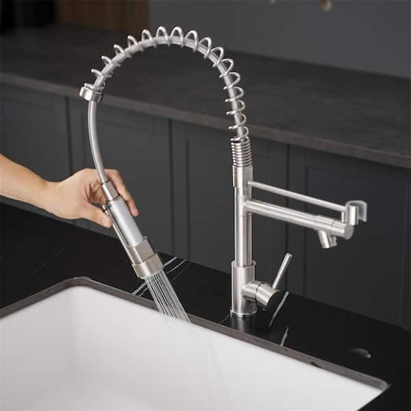 Kitchen Sink Faucet Pull Down Sprayer Spring hotsell Single Hole Mixer Tap Copper Silver