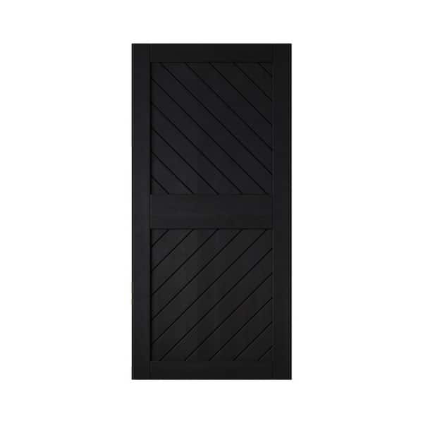 XT4 32 in. x 84 in. C-Panel Solid Core Black Slanted Stripe Design Pine Wood Interior Sliding Barn Door Slab