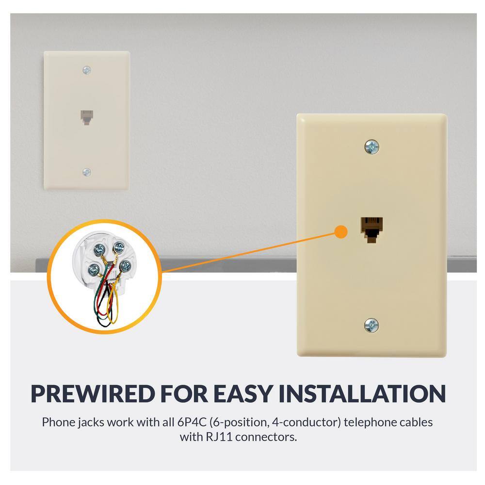 Ivory Single Gang Plastic Telephone Jack Wall Plate, 5-Pack
