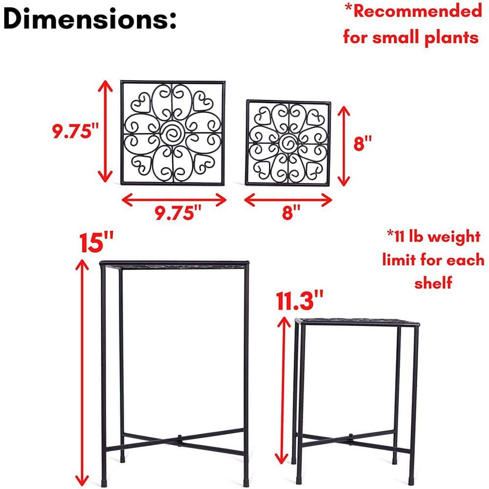 Black Iron Scroll Design Indoor Plant Stands, Set of 2