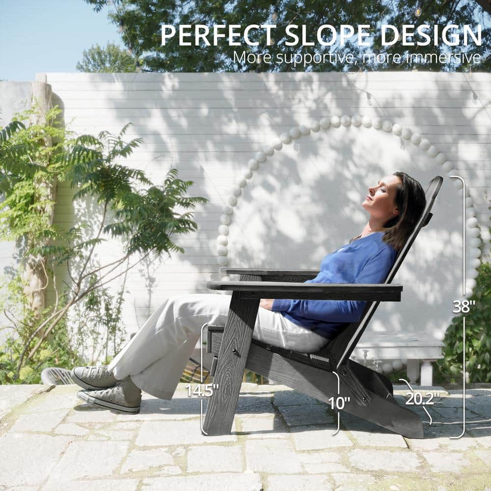 Dark Gray Folding Adirondack Chair Set with Cup Holder, 4-Piece