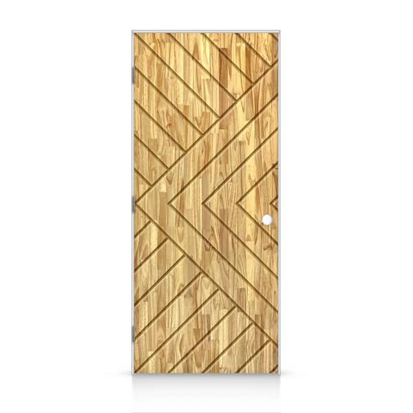 CALHOME 42 in. x 80 in. Chevron Arrow Right-Handed Hollow-Core Weather Oak-Stained Pine Wood Single Prehung Interior Door