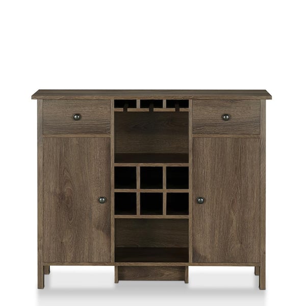 Furniture of America Timothy 6-Bottle Distressed Walnut Wine Bar Cabinet