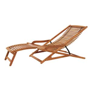 67 in. Acacia Wood Patio Deck Chair with Footrest Foldable Wooden Outdoor Lounge Chair