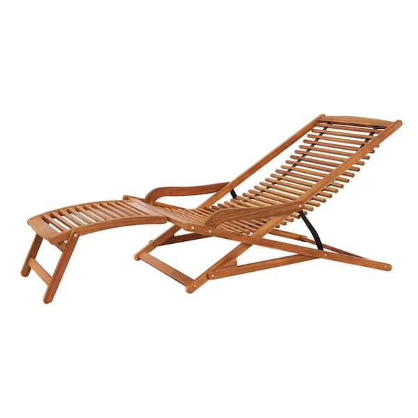 Winado 67 in. Acacia Wood Patio Deck Chair with Footrest Foldable Wooden Outdoor Lounge Chair