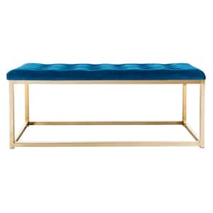 Reynolds Blue/Gold Upholstered Entryway Bench
