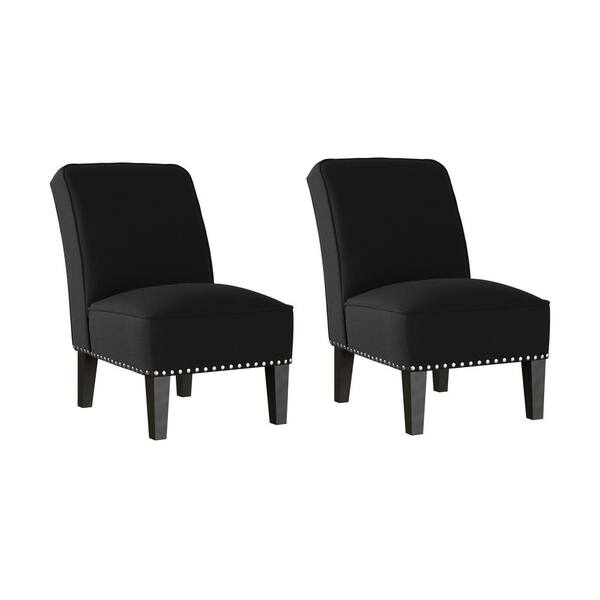 Handy Living Reames Black Linen-Like Fabric Slipper Chairs with Nailhead Trim (Set of 2)