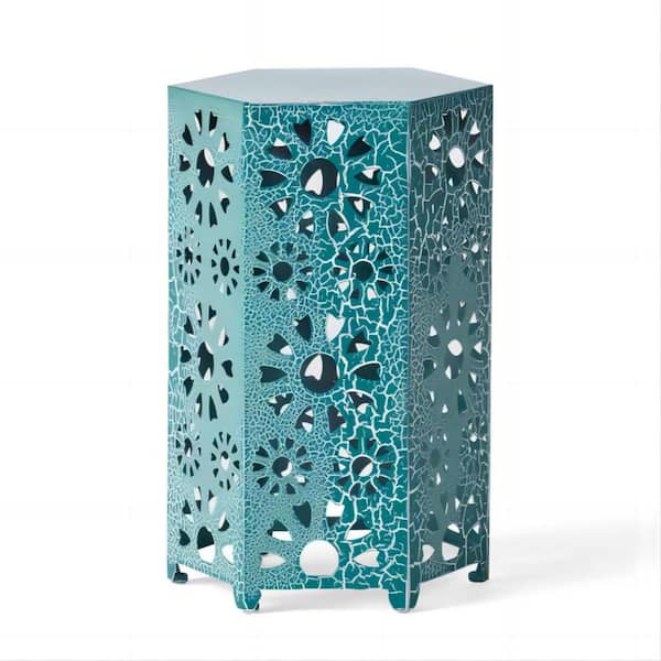 Clihome 14 in. Crackle Teal Iron Side Table