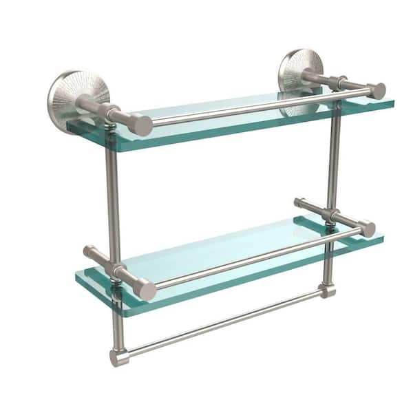 Allied Brass Monte Carlo 16 in. W x 12 in. H x 5 in. D Glass Rectangular Shelf in Satin Nickel with Towel Bar