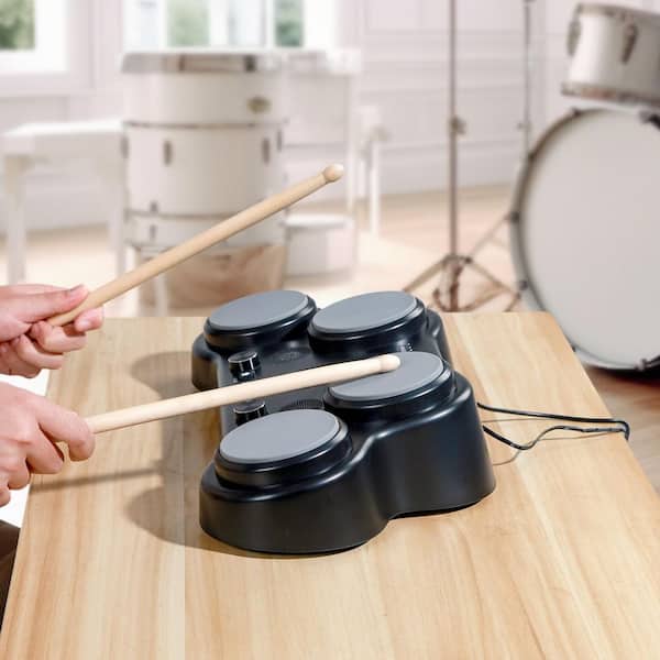 Electric Drum Set, 163 Sounds, Tabletop Electronic Drumset with 4 Velocity Sensitive Pads, Built-in Stereo Speakers